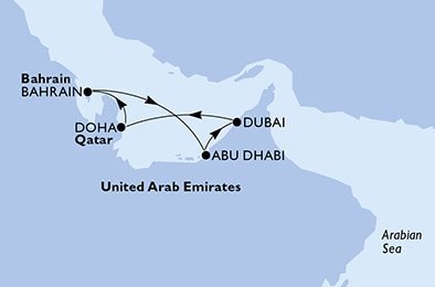 Spojené arabské emiráty, Katar, Bahrajn z Dubaja na lodi MSC Virtuosa