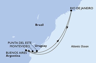 Brazília, Argentína, Uruguaj z Rio de Janeira na lodi MSC Seaview