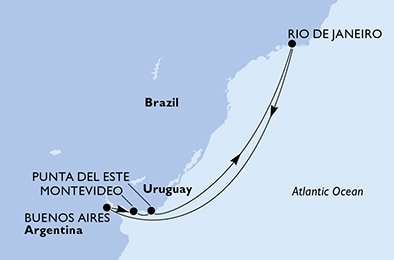 Brazília, Argentína, Uruguaj z Rio de Janeira na lodi MSC Seaview