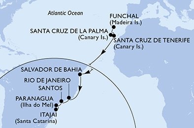 Portugalsko, Španielsko, Brazília z Funchalu na lodi MSC Lirica
