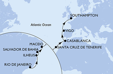 Brazília, Španielsko, Maroko, Veľká Británia z Rio de Janeira na lodi MSC Preziosa