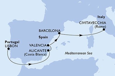 Portugalsko, Španielsko, Taliansko z Lisabonu na lodi MSC Magnifica