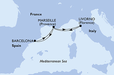 Španielsko, Francúzsko, Taliansko z Barcelony na lodi MSC Grandiosa