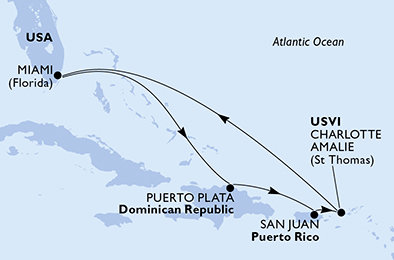 USA, Dominikánska republika z Miami na lodi MSC Seascape