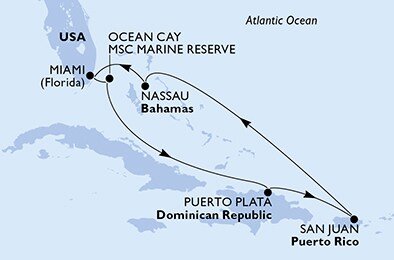 USA, Bahamy, Dominikánska republika z Miami na lodi MSC Seaside