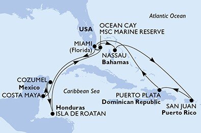 USA, Mexiko, Honduras, Bahamy, Dominikánska republika z Miami na lodi MSC Seaside