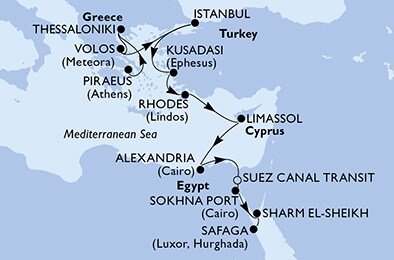 Grécko, Turecko, Cyprus, Egypt z Pireusu na lodi MSC Musica