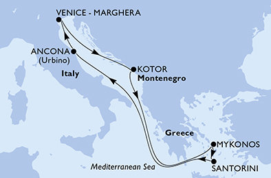Taliansko, Čierna Hora, Grécko z Benátok na lodi MSC Lirica