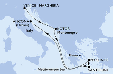 Taliansko, Čierna Hora, Grécko z Benátok na lodi MSC Lirica