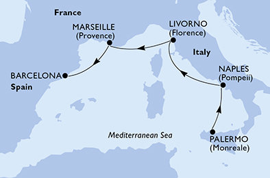 Taliansko, Francúzsko, Španielsko z Palerma na lodi MSC Seaside