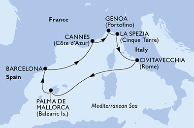 Španielsko, Francúzsko, Taliansko z Barcelony na lodi MSC Seaview