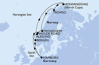 Nemecko, Nórsko z Hamburgu na lodi MSC Preziosa