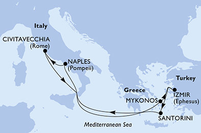 Taliansko, Grécko, Turecko z Civitavechie na lodi MSC Divina