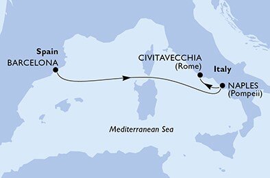 Španielsko, Taliansko z Barcelony na lodi MSC Divina