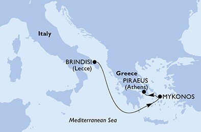 Taliansko, Grécko z Brindisi na lodi MSC Sinfonia