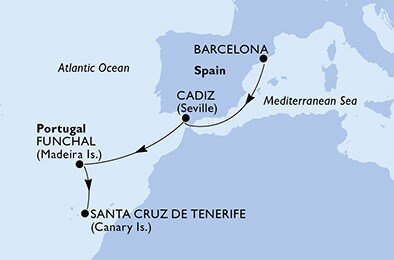 Španielsko, Portugalsko z Barcelony na lodi MSC Divina