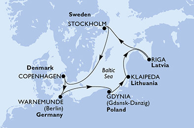 Dánsko, Nemecko, Poľsko, Litva, Lotyšsko, Švédsko z Kodaně na lodi MSC Poesia