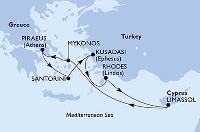 Turecko, Grécko, Cyprus z Kusadasi na lodi MSC Musica