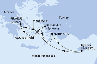 Cyprus, Grécko, Turecko z Limassolu na lodi MSC Musica