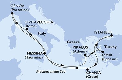 Taliansko, Grécko, Turecko z Civitavechie na lodi MSC Sinfonia