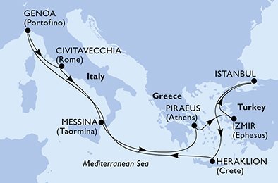 Taliansko, Grécko, Turecko z Civitavechie na lodi MSC Sinfonia