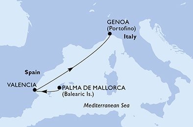 Španielsko, Taliansko z Palmy de Mallorca na lodi MSC Orchestra