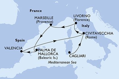 Taliansko, Francúzsko, Španielsko z Cagliari na lodi MSC Orchestra