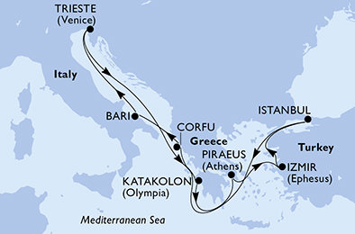 Taliansko, Grécko, Turecko z Bari na lodi MSC Fantasia