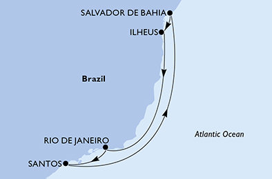 Brazília zo Santosu na lodi MSC Seaview