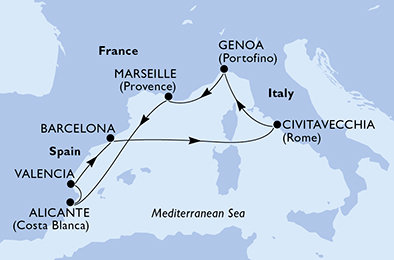 Španielsko, Taliansko, Francúzsko z Valencie na lodi MSC Magnifica