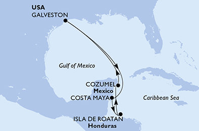 USA, Mexiko, Honduras z Galvestonu na lodi MSC Seascape