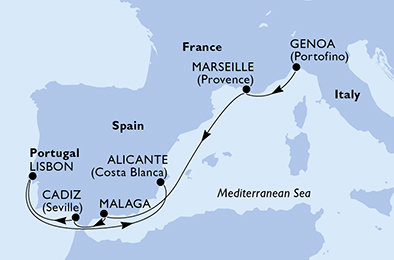 Taliansko, Francúzsko, Španielsko, Portugalsko z Janova na lodi MSC Musica