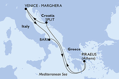 Grécko, Chorvátsko, Taliansko z Pireusu na lodi MSC Sinfonia