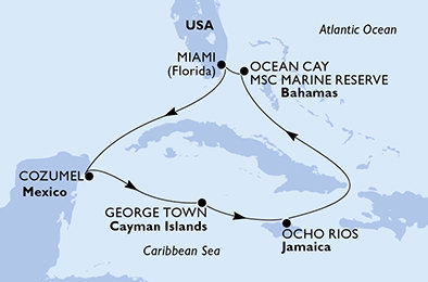 USA, Mexiko, Kajmanské ostrovy, Jamajka, Bahamy z Miami na lodi MSC Seascape