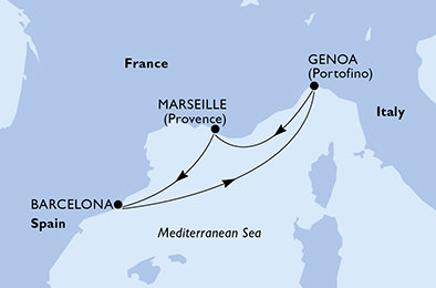 Španielsko, Taliansko, Francúzsko z Barcelony na lodi MSC Splendida