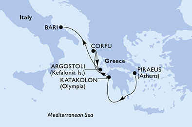 Grécko, Taliansko z Pireusu na lodi MSC Sinfonia
