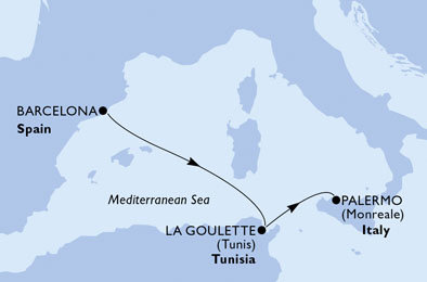 Španielsko, Tunisko, Taliansko z Barcelony na lodi MSC Meraviglia