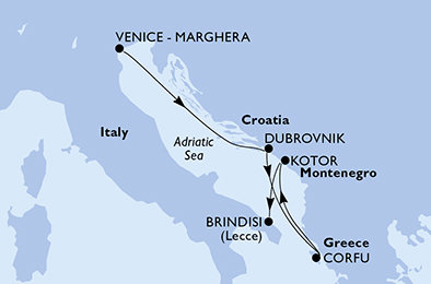 Taliansko, Chorvátsko, Grécko, Čierna Hora z Marghery na lodi MSC Armonia
