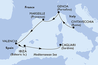 Taliansko, Francúzsko, Španielsko z Civitavechie na lodi MSC Musica