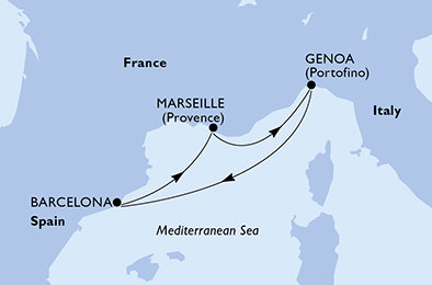 Španielsko, Francúzsko, Taliansko z Barcelony na lodi MSC Seaview
