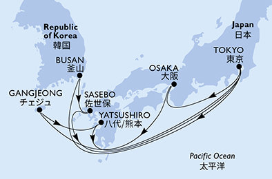Japonsko, Južná Kórea z Tokia na lodi MSC Bellissima