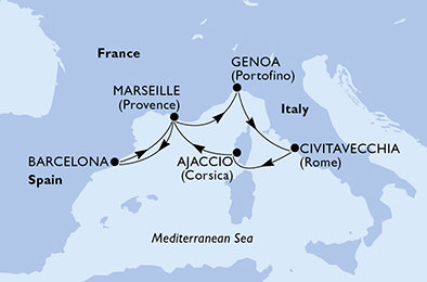 Španielsko, Francúzsko, Taliansko z Barcelony na lodi MSC Seaview