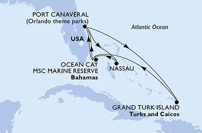 USA, Veľká Británia, Bahamy z Port Canaveralu na lodi MSC Seashore