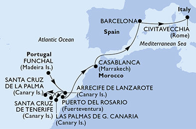 Portugalsko, Španielsko, Maroko, Taliansko z Funchalu na lodi MSC Fantasia