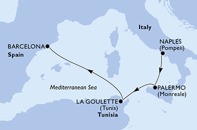 Taliansko, Tunisko, Španielsko z Neapola na lodi MSC Euribia