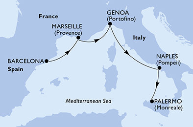 Španielsko, Francúzsko, Taliansko z Barcelony na lodi MSC Euribia