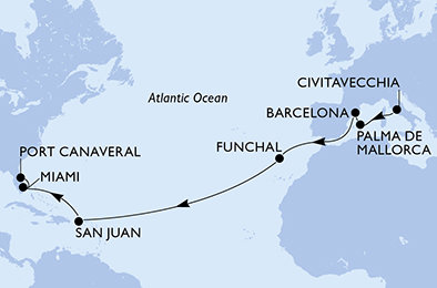 Taliansko, Španielsko, Portugalsko, USA z Civitavechie na lodi MSC Grandiosa