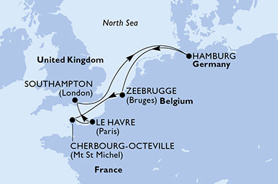 Nemecko, Belgicko, Francúzsko, Veľká Británia z Hamburgu na lodi MSC Preziosa