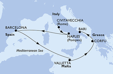 Taliansko, Španielsko, Malta, Grécko z Civitavechie na lodi MSC Fantasia