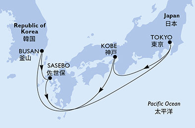 Japonsko, Južná Kórea z Tokia na lodi MSC Bellissima